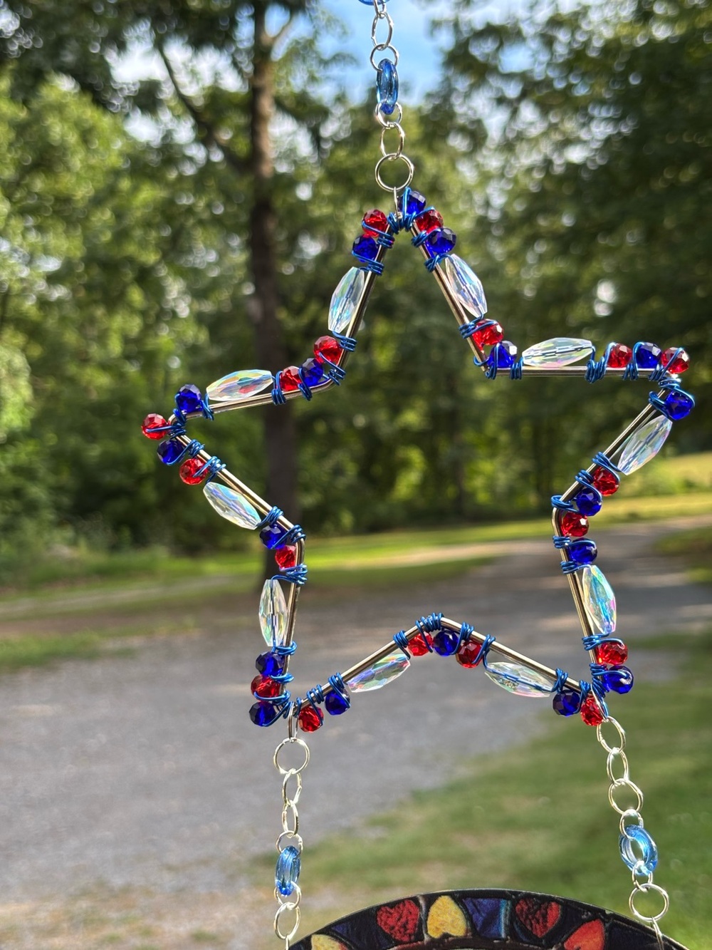 💙🇺🇸❤️ Beaded Star with flag designed heart Sun Catcher